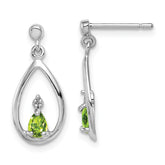 Sterling Silver Rhodium Plated Pear Peridot and Diamond Post Earrings